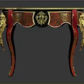 Luxurious Ornate Table With Red Patterned Surface Gold Trim And Intricate Carved Legs