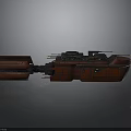 Red Cosmic Spaceship With Multiple Weapon Turrets And Armored Hull Structure