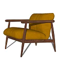 Modern Single Sofa With Brown Leather Upholstery And Wooden Armrest Frame