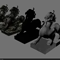 Traditional Pi Xiu Mythical Beast Carvings With Diverse Colors And Stone Pedestals In Classic Style