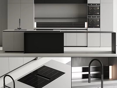 Modern Kitchen Interior With Sleek Island Counter Cabinets And Built In Ovens 3d model