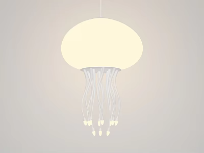 Jellyfish Shaped Pendant Light With White Shade And Tentacle Like Decorative Small Lights 3d model