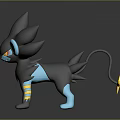 Black Creature Character With Blue Ears Red Eyes Yellow Star Tail And Leg Stripes