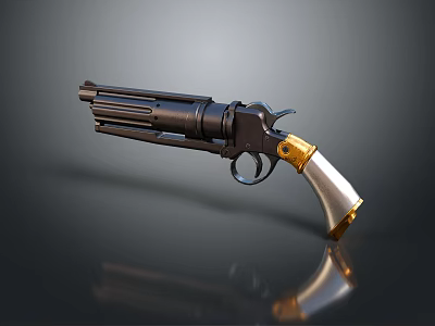 Vintage Revolver With Black Barrel Gold And Silver Grip Classic Design 3d model