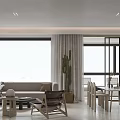 Modern Minimalist Living and Dining Room Interior With Sofa Dining Table And Cactus Plant
