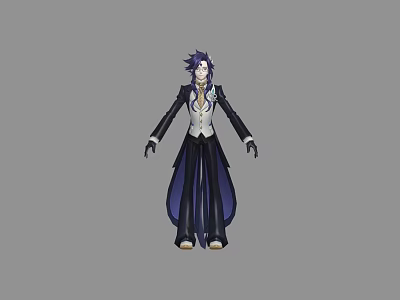Game and Movie Character With Purple Hair Long Black Coat And White Vest 3d model