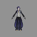 Game and Movie Character With Purple Hair Long Black Coat And White Vest