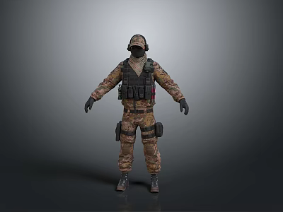 3D Model of Military Soldier in Camouflage Uniform With Tactical Gear and Equipment 3d model