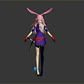 Cartoon Character With Pink Hair Rabbit Ears Purple Outfit Black Stockings Blue Shoes Standing Pose