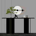 Modern Console Table Design With Round Backlit Mirror And Green Plant Decor 3d model