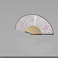Traditional Handheld Fan With Pink Cherry Blossom Pattern And Light Wood Frame