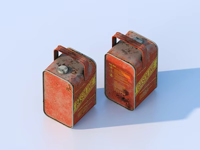 Two Red Rustic Metal Gasoline Cans With Handles And Secure Caps For Home Use 3d model