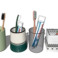 Daily Washing Essentials Display With Toothbrushes Toothpaste Tubes Colorful Cups And Patterned Boxes