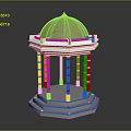 White Octagonal Structure With Golden Dome And Tall Columns On Pedestal 3d model