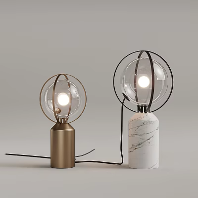 Modern Table Lamps with Gold and Marble Bases and Transparent Spherical Shades 3d model