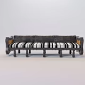 Classic Sectional Sofa With Black White Striped Cushions And Dark Wooden Frame Design