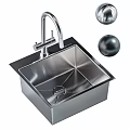 Stainless Steel Kitchen Sink With Modern Faucet And Square Shiny Design