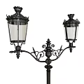 Classic Outdoor Lights With Crown Top Wrought Iron Decoration Black Metal Frame And Glass Shades