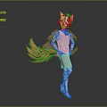 3D Designed Fantasy Game and Movie Character with Fox Ears Orange Tail and Gray Dress
