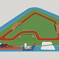 Outdoor Sports Track Facility With Red Running Lane Green Grass And Blue Surrounding Area