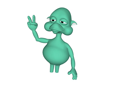 Green Animated Game Movie Character with Peace Sign Big Ears and Round Body 3d model
