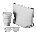 Black Accessory Set With Leather Bag Sunglasses And Insulated Cup With Gold Accent 3d model