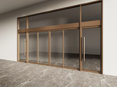 Modern Glass Entrance Door With Brass Frame And Sleek Handles In Lobby Area 3d model