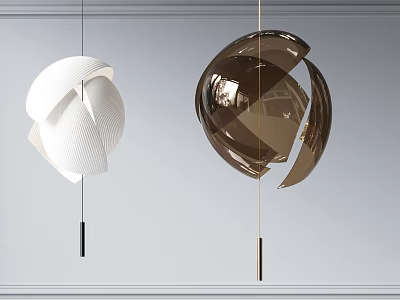 Modern Sculptural Chandeliers in White and Brown with Curved Design Elements 3d model