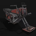 Futuristic Mechanical Motorcycle Featuring Red Black Color Metal Frame And Spring Suspension Design