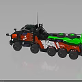 Red White Green Military Tactical Truck With Antenna And Rear Green Equipment