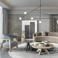 Modern Living Room Beige Curved Sofa Wooden Coffee Table Set With Round Rug