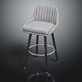 Modern Upholstered Bar Stool with Vertical Tufted Backrest Black Metal Legs and Circular Footrest