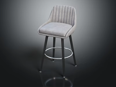 Modern Upholstered Bar Stool with Vertical Tufted Backrest Black Metal Legs and Circular Footrest 3d model