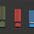 Green Cargo Red Fire and Blue Cargo Trucks Display Different Colors