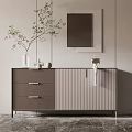 Elegant Modern Sideboard With Gray Beige Design And Vase Plant Wall Mirror Decor