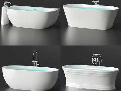 Modern White Bathtub Design With Different Faucet Styles And Water Elements 3d model