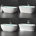 Modern White Bathtub Design With Different Faucet Styles And Water Elements 3d model