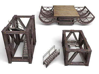 Rusty Industrial Metal Structures With Platforms Staircases And Wheels 3d model