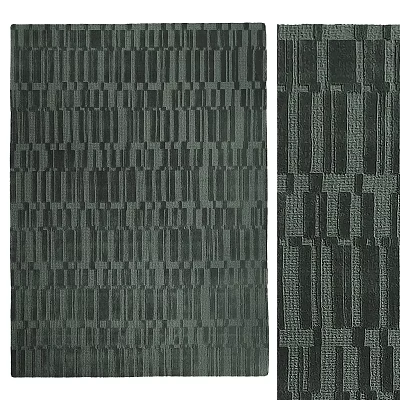 Dark Toned Square Rug Featuring Geometric Striped And Textured Square Patterns 3d model