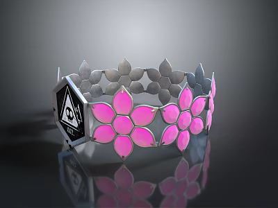 Stylish Silver Bracelet With Pink Flower And Geometric Pattern Design 3d model