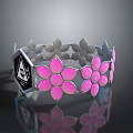 Stylish Silver Bracelet With Pink Flower And Geometric Pattern Design