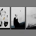 Minimalist Black And White Portrait Paintings With Standing Figure Bird And Mountain Wall Art