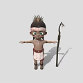 Tribal Cartoon Character With Feathered Headdress Holding Spear In Traditional Outfit