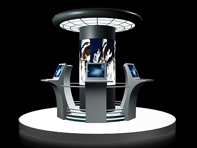 Public Facility with Modern Circular Design Illuminated Top Central Pillar and Multiple Touchscreen Displays 3d model