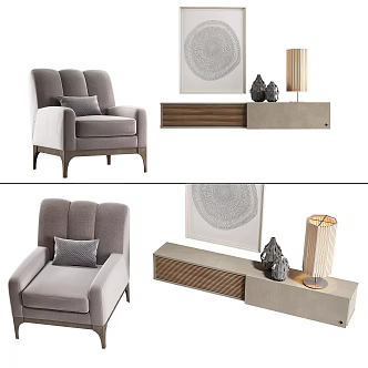 Modern single lounge chair TV cabinet combination 3d model