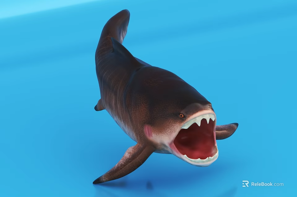 Ferocious Shark With Open Mouth And Exposed Teeth On Blue Background 3d model 