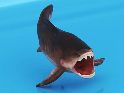 Ferocious Shark With Open Mouth And Exposed Teeth On Blue Background 3d model