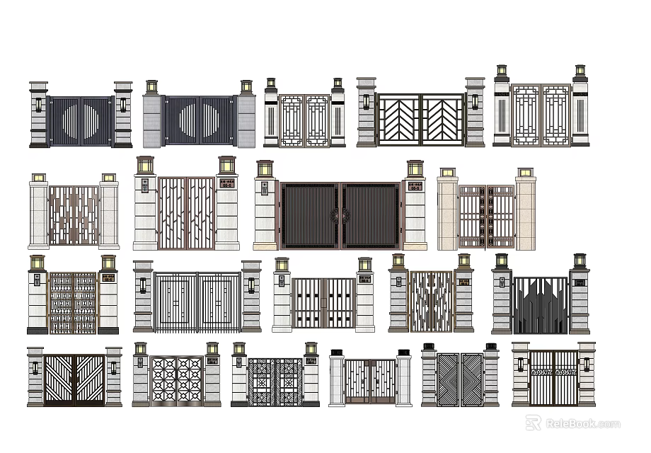 Various Decorative Iron Gates With Different Patterns And Architectural Styles 3d model