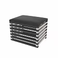 Modern Black Sofa Stool With Wooden Slats And Silver Metal Frame Design