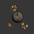 Decorative Ornament Set Featuring Globe With Ornate Base And Maple Leaves Accents